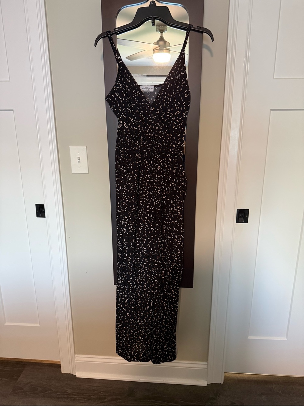 Kaileigh Black Maxi Jumpsuit with White Speckle Pattern